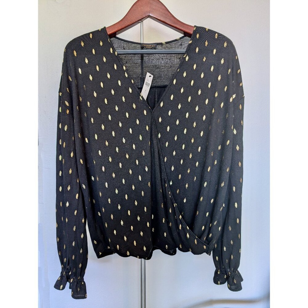 Anthropology Current Air Black & Gold Dot Blouse